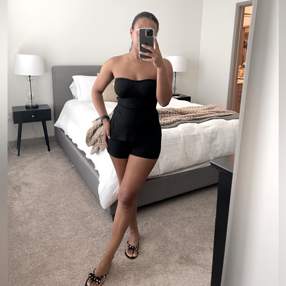 MICAS - Solid Split Strapless Top and Shorts Set
